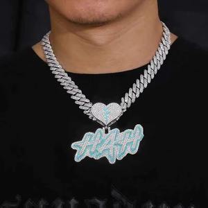 Collar Unisex de Plata 925 de Alta Calidad con Moissanita y Colgante Luminoso con Nombre Personalizado, Estilo Hip Hop, Regalo de Joyería para Hombre - Product Image 2