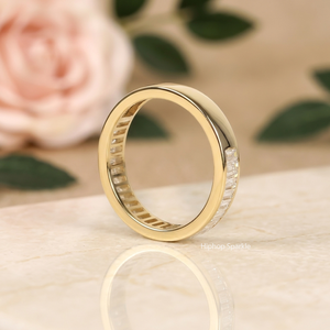 แหวนทองคำขาวประดับมอสซาไนต์ทรงบาแกตต์แบบ Eternity Band ดีไซน์หรูหราสำหรับทั้งชายและหญิง เหมาะสำหรับเป็นแหวนแต่งงาน - Product Image 3