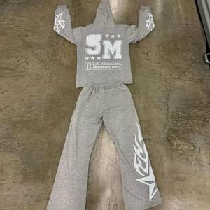 2 Piece Rhinestone Sun Faded Tracksuit <b>Screen</b> Print Sweat Suit for Men Women - Product Image 4