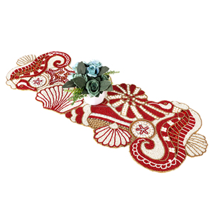 Chemin de table en perles de verre faites à la main, motif floral rouge et blanc, pour mariage, fête, banquet, décoration de ferme et de maison - Product Image 1