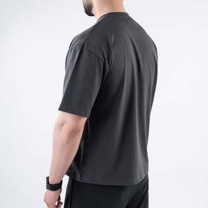 T-shirt décontracté pour homme, gris foncé, à manches courtes, col rond, séchage rapide, coupe ample, tricoté, couleur unie - Product Image 4
