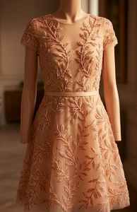 ชุดเดรสค็อกเทลประดับลูกปัดลายเรขาคณิตทองแดงสุดหรู แขนสั้น สำหรับงานเลี้ยงคืนสู่เหย้า - Product Image 2