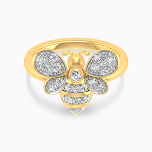 Anillo de cóctel con diseño de abeja y diamantes en oro amarillo, diseño de insecto lindo, para uso diario de mujeres - Product Image 2