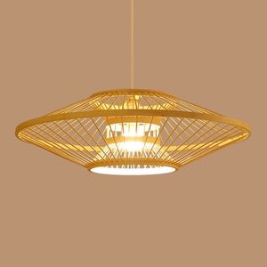 Lustre suspendu artisanal en bambou écologique, abat-jour tissé, style bohème, pour chambre à coucher, hôtel - Product Image 4