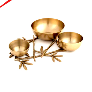Juego de Tazones de Metal de Lujo con Diseño de Hojas y Asa en Forma de Árbol, Servidor de Aperitivos de Tres Secciones, Bandeja Decorativa para Frutos Secos, Premium - Product Image 2