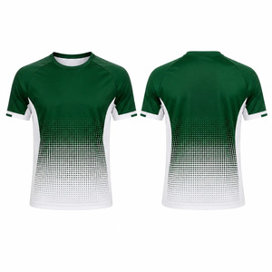 Ensemble d'uniformes de football pour hommes, vert et blanc dégradé, sublimé, manches courtes, shorts à taille élastique, col rond, évacuation de l'humidité - Product Image 4