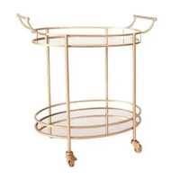 Chariot de bar ovale de luxe doré à 2 niveaux avec miroir en verre, chariot de service vintage en filigrane avec roulettes, mobilier de bar à domicile, décoration