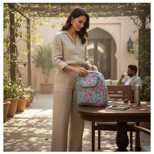 Sac à dos fourre-tout matelassé en coton fait main tendance pour filles, idéal pour les voyages et les pique-niques, sac portable de haute qualité imprimé au bloc, le meilleur choix - Product Image 3