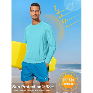 Maillot de bain anti-UV personnalisé pour homme à manches longues, bleu clair, protection solaire SPF 50+, vente en gros - Product Image 5