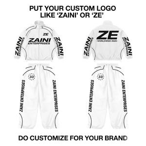 ZAINI Men's Winter Hooded Windbreaker Suit 210 GSM Premium Polyester <b>Knitted</b> Breathable White Black Custom Screen Print Heat - Product Image 1