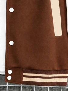 Men's Brown Varsity Jacket Cotton Polyester Blend Casual Turn-down Collar Regular Fit Autumn Streetwear Solid Color <b>Button</b> - Product Image 3