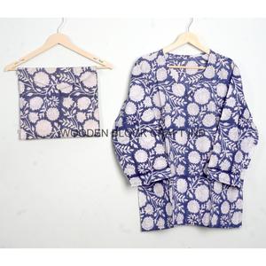 Magnifique ensemble de pyjama en coton pur à 100 % imprimé à la main avec motifs floraux, vêtements de détente, vêtements de nuit de luxe - Product Image 4