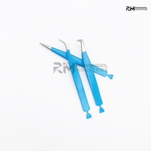 Pinzas para Extensión de Pestañas de Color Azul con Punta Plateada, Agarre Liso, Acero Inoxidable de Alta Calidad, Antimagnéticas, Longitud de 10 mm, Personalizadas - Product Image 5