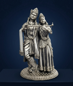 Idole Radha Krishna en argent oxydé plaqué argent 999 de Jaipur Metals |   100% Laiton |   7 x 5 x 12 cm |   268 g |   Pooja et Cadeau - Product Image 1