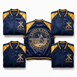 Blouson Bomber en Satin à Fermeture Éclair, Manches Raglan, Motif Croix Nautique Jaune Marine, Broderie au Dos, Veste de Baseball – Vente Directe Usine - Product Image 1