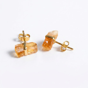 Raw Cut Zircon Rectangular Geometric Classic <b>Stud</b> <b>Earrings</b> Gold Plated Sterling Silver Wholesale Orange Anniversary Party - Product Image 4