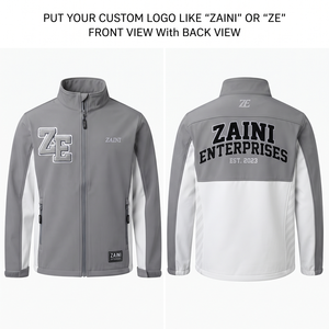 เสื้อแจ็คเก็ต ZAINI 220 กรัม พรีเมียม โพลีเอสเตอร์ สแปนเด็กซ์ ซอฟต์เชลล์ สีเทา ขาว แต่งแผง ฮู้ด ป้องกันลม ระบายอากาศได้ดี เป็นมิตรกับสิ่งแวดล้อม เหมาะสำหรับฤดูใบไม้ร่วง กิจกรรมกลางแจ้ง - Product Image 1