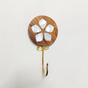 Wooden Floral MOP Inlay <b>Wall</b> <b>Hook</b> Decorative Round <b>Wall</b> <b>Hook</b> with Shell Design <b>for</b> Hanging Towels Clothes <b>Keys</b> Perfect <b>for</b> Decor - Product Image 3