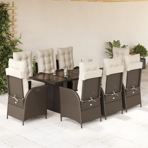 Set da Pranzo da Giardino in Rattan Bianco Crema e Marrone per 8 Persone, Arredamento da Esterno Resistente alle Intemperie dal Design Contemporaneo - Product Image 1