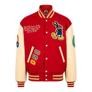 เสื้อแจ็กเก็ตบอมเบอร์ผ้าขนสัตว์สีดำ,เสื้อแจ็กเก็ตเบสบอลแขนหนังทีมเบสบอลสำหรับผู้ใหญ่และเด็ก - Product Image 6