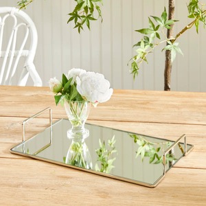 Plateau de rangement rectangulaire en verre, design minimaliste, à un seul niveau, finition polie, organisateur de bureau sur pied, solution d'organisation - Product Image 6