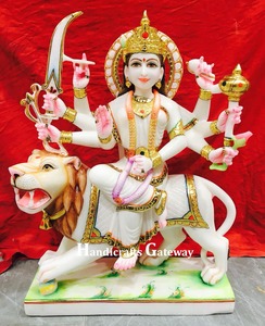 Statue de la déesse Durga en pierre de Makrana pure - Product Image 4