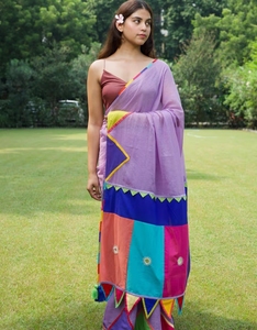 Sari de Diseño KV para Mujer, Color Lavanda Rani Lavender Kota, Sin Blusa - Product Image 3