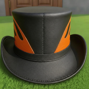 Chapeau haut de forme en cuir noir fait main de qualité supérieure, personnalisé, avec crâne flamboyant orange, style motard, steampunk, gothique - Product Image 5