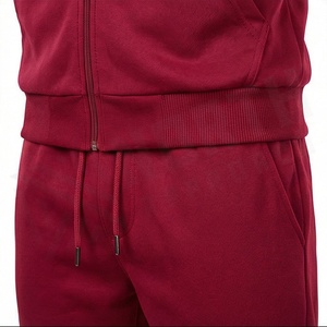 Sweat-shirt à capuche zippé pour homme, manches longues, couleur unie, survêtement décontracté rouge, respirant, en polyester, pour l'automne - Product Image 5