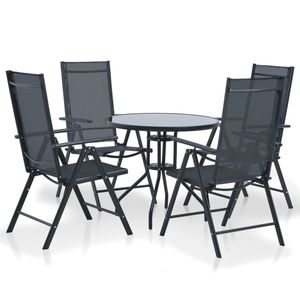 Juego de muebles de jardín de 5 piezas de aluminio negro y textileno - Product Image 1