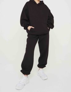 Conjunto de Sudadera con Capucha Negra para Mujer, Pantalones Deportivos de Color Sólido, Corte Holgado, Material de Algodón, Ropa de Otoño - Product Image 1
