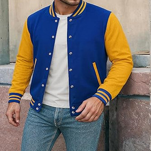 Design Your Own High Quality Custom Geometric Patchwork Stand Collar Varsity Jacket with Wool Sleeves for <b>Men</b> - Product Image 1