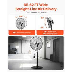 Ventilatore Industriale a Piantana da 24 Pollici con Oscillazione a 85 Gradi, Alta Potenza, 3 Velocità Regolabili, Montaggio a Pavimento, Spina AU - Product Image 4