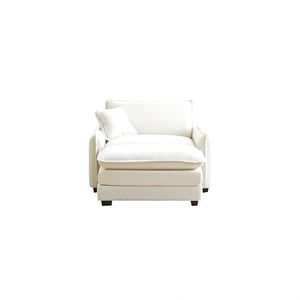 Divano Singolo Profondo in Corduroy Bianco con Poggiapiedi e Cuscino, Arredamento Versatile per Soggiorno, Camera da Letto, Club e Molteplici Occasioni - Product Image 4
