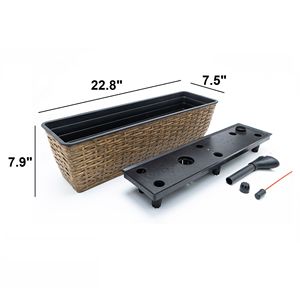 Paquete de 2 Macetas Rectangulares de Mimbre Tejidas a Mano, Color Marrón, con Sistema de Autorriego Inteligente para Interiores y Exteriores - Product Image 4
