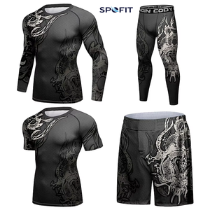 Ensemble de rashguards de compression pour hommes SPOFIT, manches longues et courtes, avec imprimé dragon, séchage rapide, spandex, polyester, coutures invisibles - Product Image 1