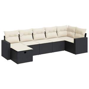 Ensemble de canapés de jardin noir et crème en rotin d'extérieur avec coussins en mousse haute densité, design contemporain imperméable - Product Image 4