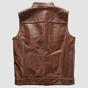 เสื้อกั๊กหนังสีน้ำตาลสำหรับผู้ชาย - Product Image 2