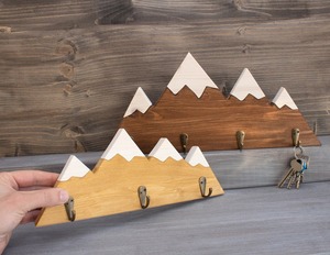 Premium Mountain Design Wooden <b>Key</b> Holder <b>Wall</b> <b>Hook</b> For Home And Office Stylish Storage Organizer With Creative Design - Product Image 3