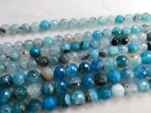 Perles rondes facettées en agate bleue, pierres naturelles pour bracelet, fabrication de bijoux DIY, vente en gros - Product Image 4