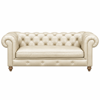 Canapé Chesterfield en cuir véritable ivoire avec pieds en bois massif pour salon, canapé en cuir