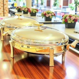 Premium Finish Brass Chafing Dish <b>Buffet</b> <b>Server</b> with Lid and Frame Stand, Perfect Food Warmer for Wedding Hotel & Event Display - Product Image 5