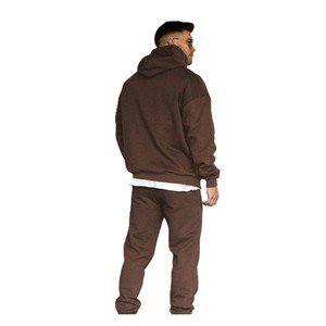 Conjunto Deportivo para Hombre con Capucha, Color Marrón, Sudadera y Pantalones Largos de Color Sólido, con Bolsillos Laterales y Cierre con Cordón - Product Image 2