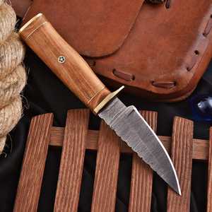 Cuchillo EDC de hoja fija de acero de Damasco forjado a mano de 8 pulgadas con mango de madera y funda, grado industrial OEM, de UA Supplies - Product Image 3