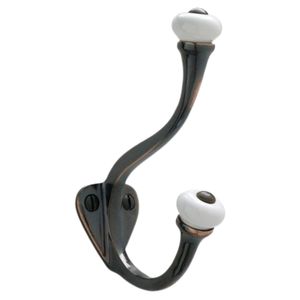 Gancho de Pared Metálico Vintage con Bola de Cerámica Blanca, Perchero Individual para Abrigos y Sombreros, Gancho Utilitario Retro - Product Image 1