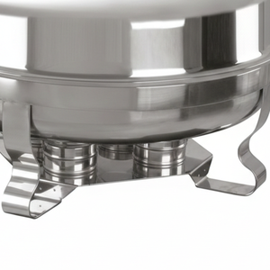 Moderno calentador de alimentos tipo buffet redondo de lujo con base de listones de madera y acero inoxidable para hoteles, restaurantes y servicios de catering. - Product Image 4