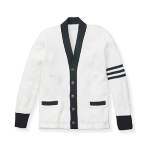 Women's Casual White Single-Breasted Long Sleeve V-Neck <b>Cardigan</b> Sweater Color Blocked Wool/Cashmere <b>Front</b> Button Detail Winter - Product Image 1