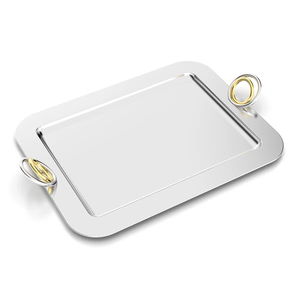 Modern Stainless Steel Serving Tray with Gold <b>Ring</b> Handles Luxury Silver Decorative Platter Rectangular Metal Coffee Table Tray - Product Image 4