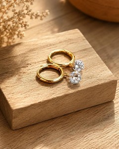 Moissanite Crystal Drop Hoop <b>Earrings</b> 10K 14K 18K Solid Gold Round Lab Grown Diamond Hoop <b>Dangle</b> <b>Earrings</b> Fine Drop <b>Earring</b> - Product Image 1