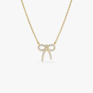 สร้อยคอโมอิสซาไนต์น่ารักเรียบง่าย ดีไซน์คลาสสิกทันสมัย ชุบทอง 14K เงินแท้ 925 ชุบทอง 14K สร้อยคอโบว์โมอิสซาไนต์ 14K - Product Image 4